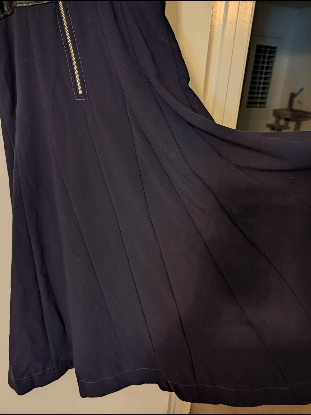 Vegan Leather/Mixed Media Cutout Midi Dress - Navy/Black- Anthropologie - Picture 13 of 13